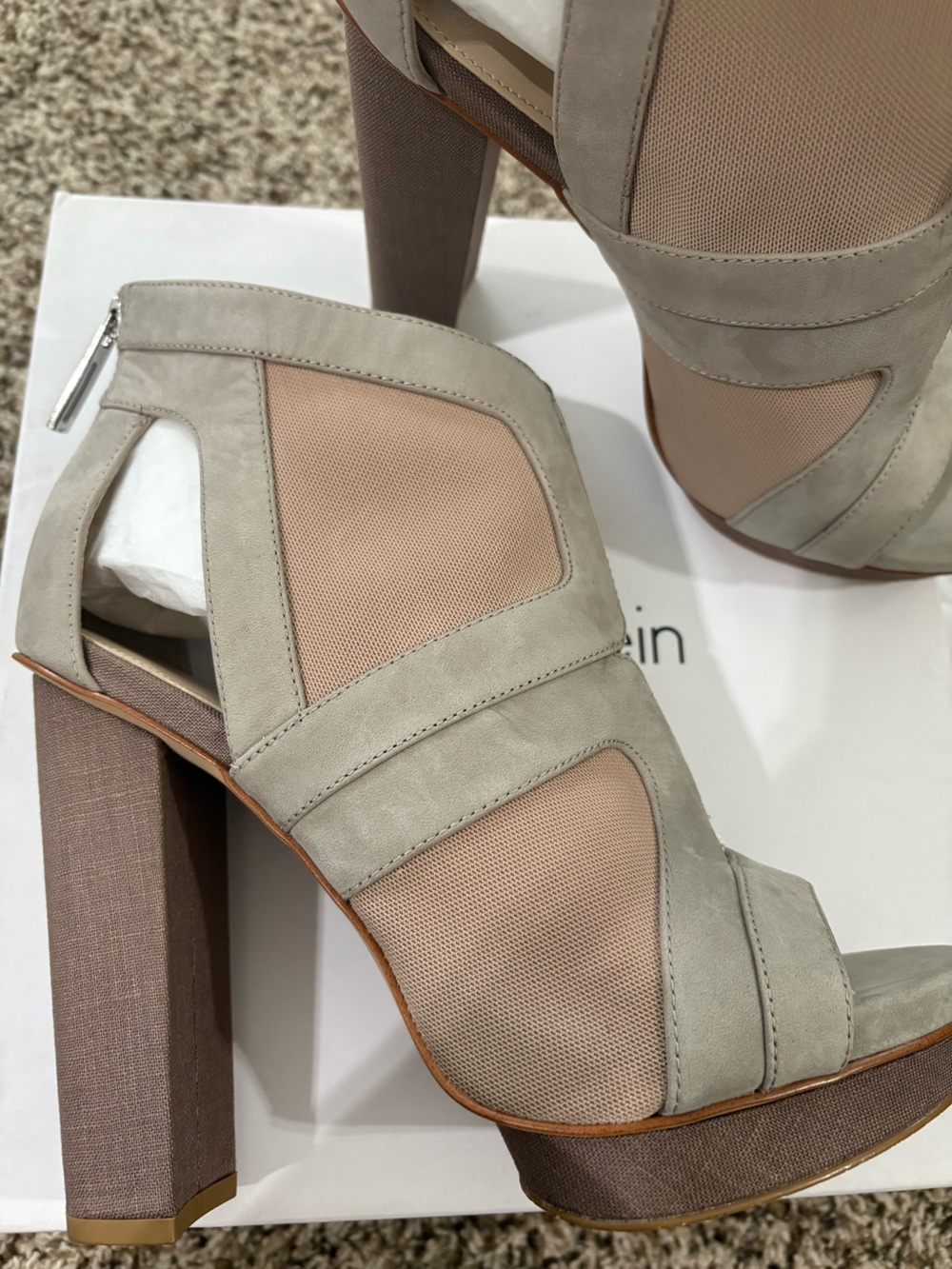 Calvin Klein Taupe Mesh and Suede Platform Heels